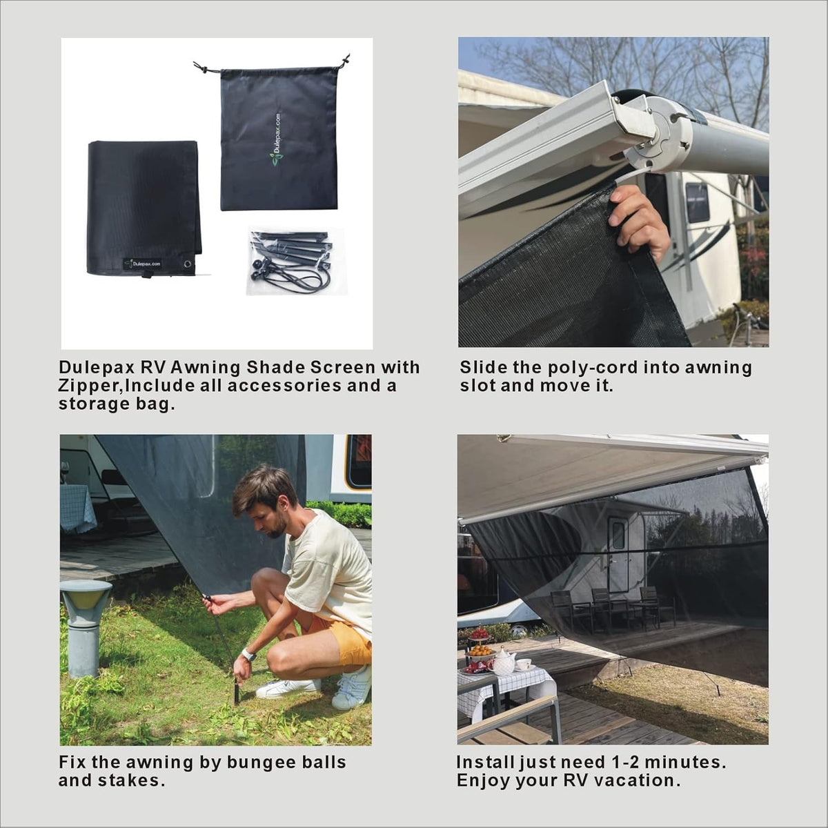 RV Awning Shade Screen with Zipper 8'X11'3'' W487
