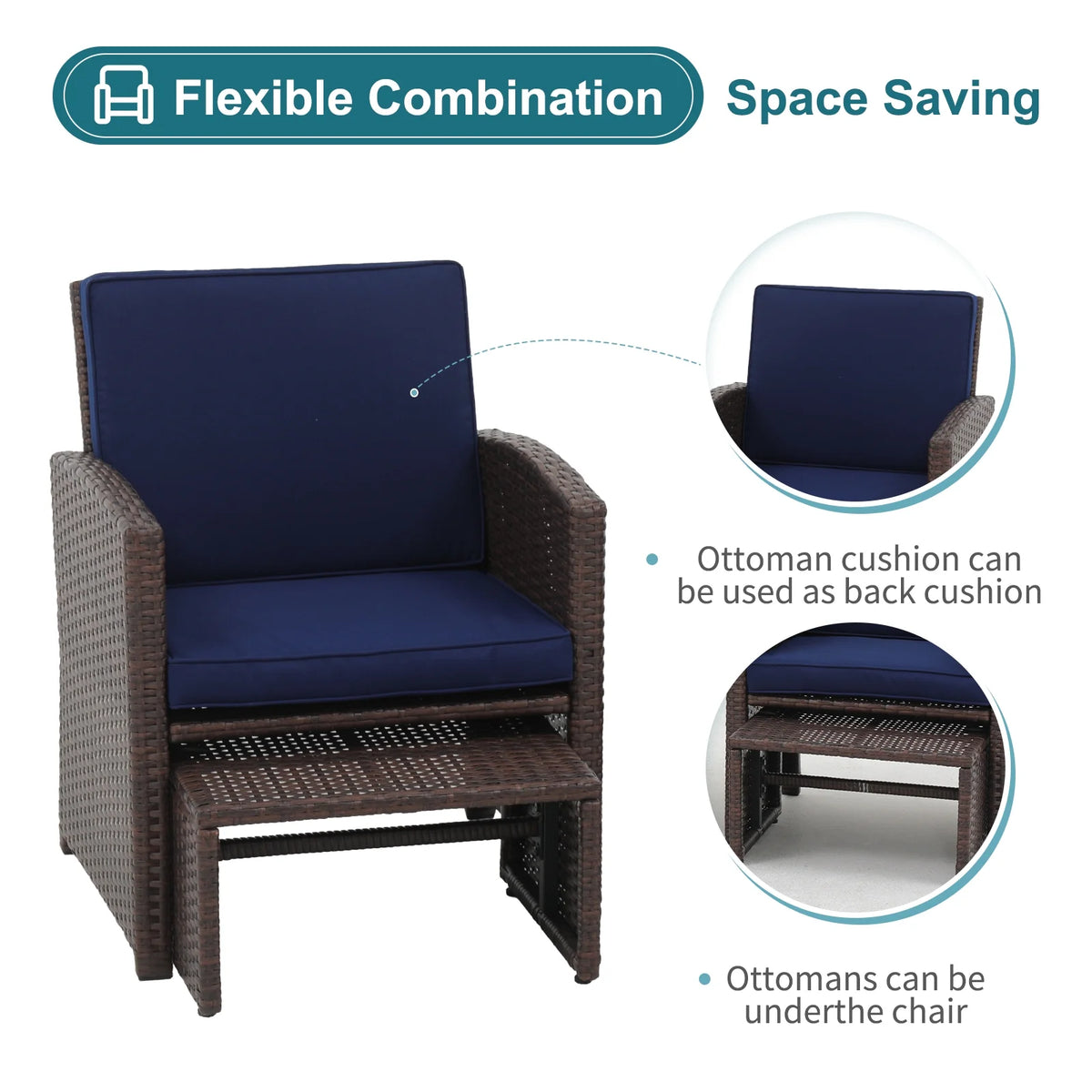 5 Pcs Wicker Patio Conversation Set with Cushions X574989