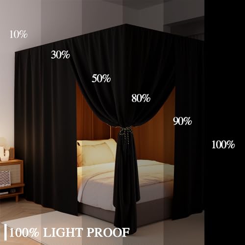 Black Queen Lightproof Bed Canopy Curtains F305