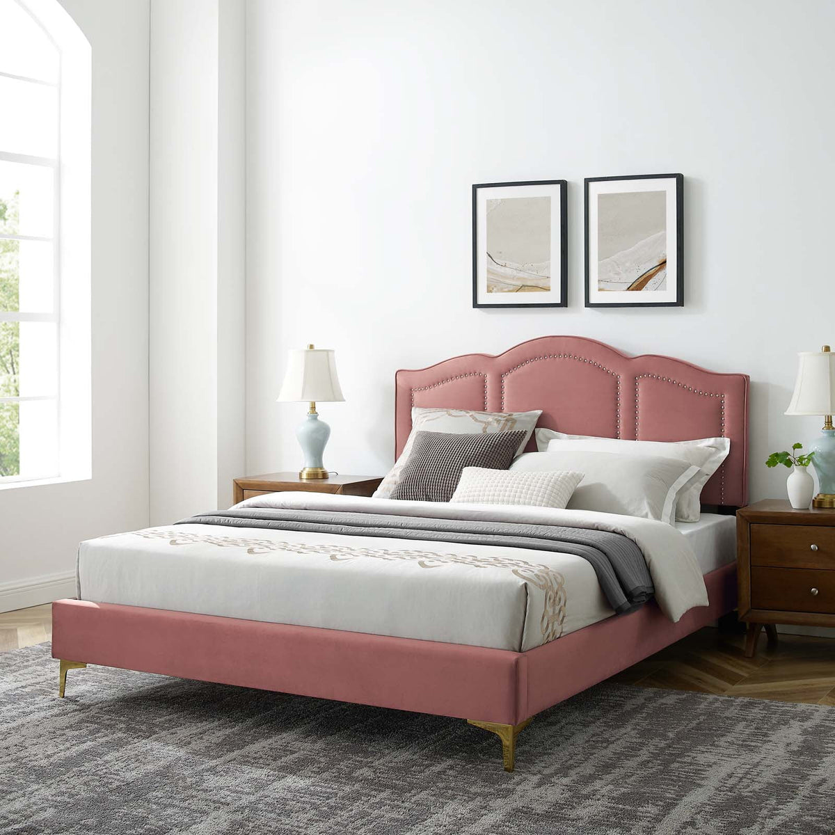 King Platform Bed in Dusty Rose T43345