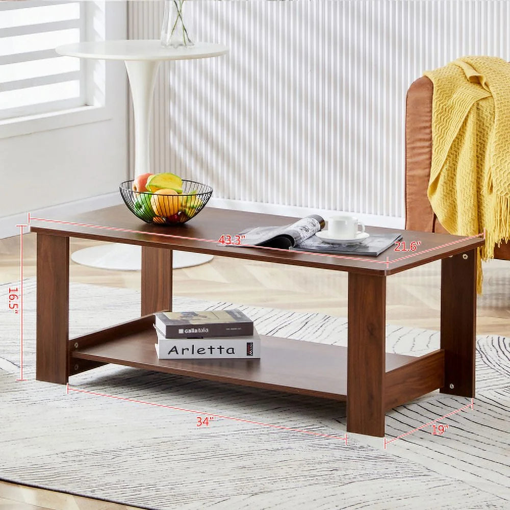 Walnut Textured Double Layered Mdf Coffee Table 43.3"*21.6"*16.5" E970272