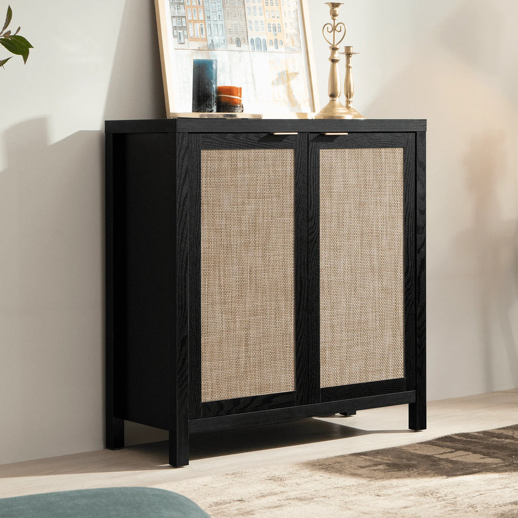 Set of 2 Rattan Cabinet with Doors W58980