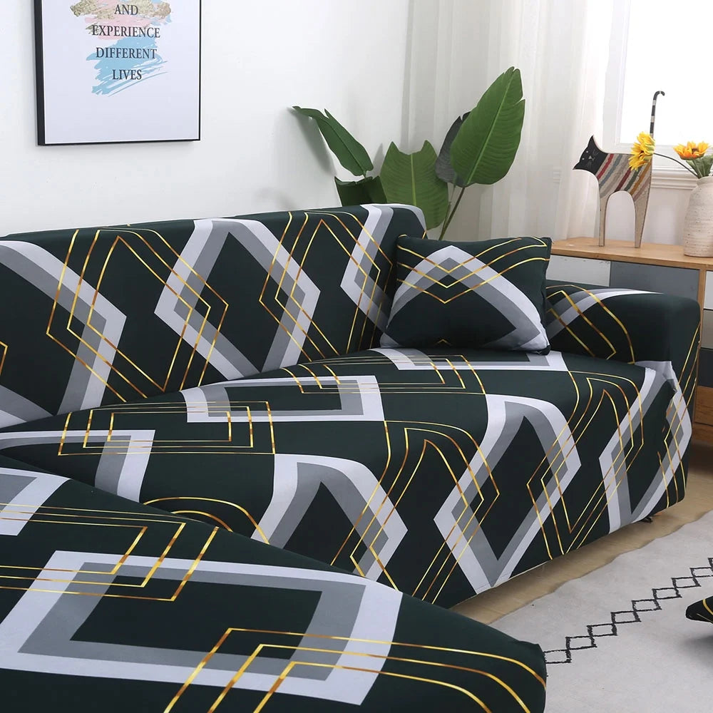 2 Pieces Polyester Fabric Stretch Slipcovers for L Shape Sectional Sofa D5612