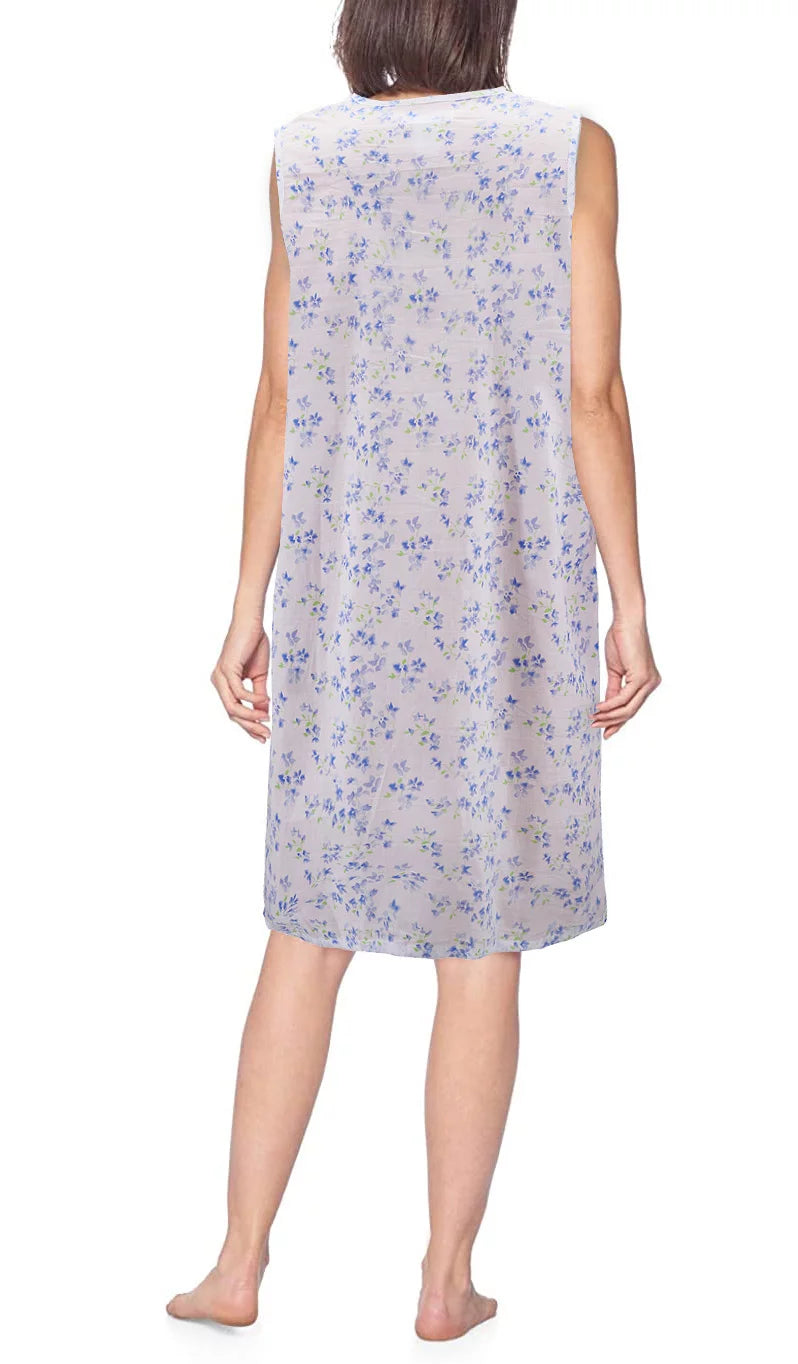 Sleeveless Pearl Snap Button Floral Duster Nightgown Robe X961373
