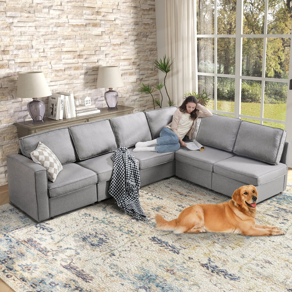 Light Grey U-Shaped Sectional Sofa with Storage and Reversible Chaises D2663