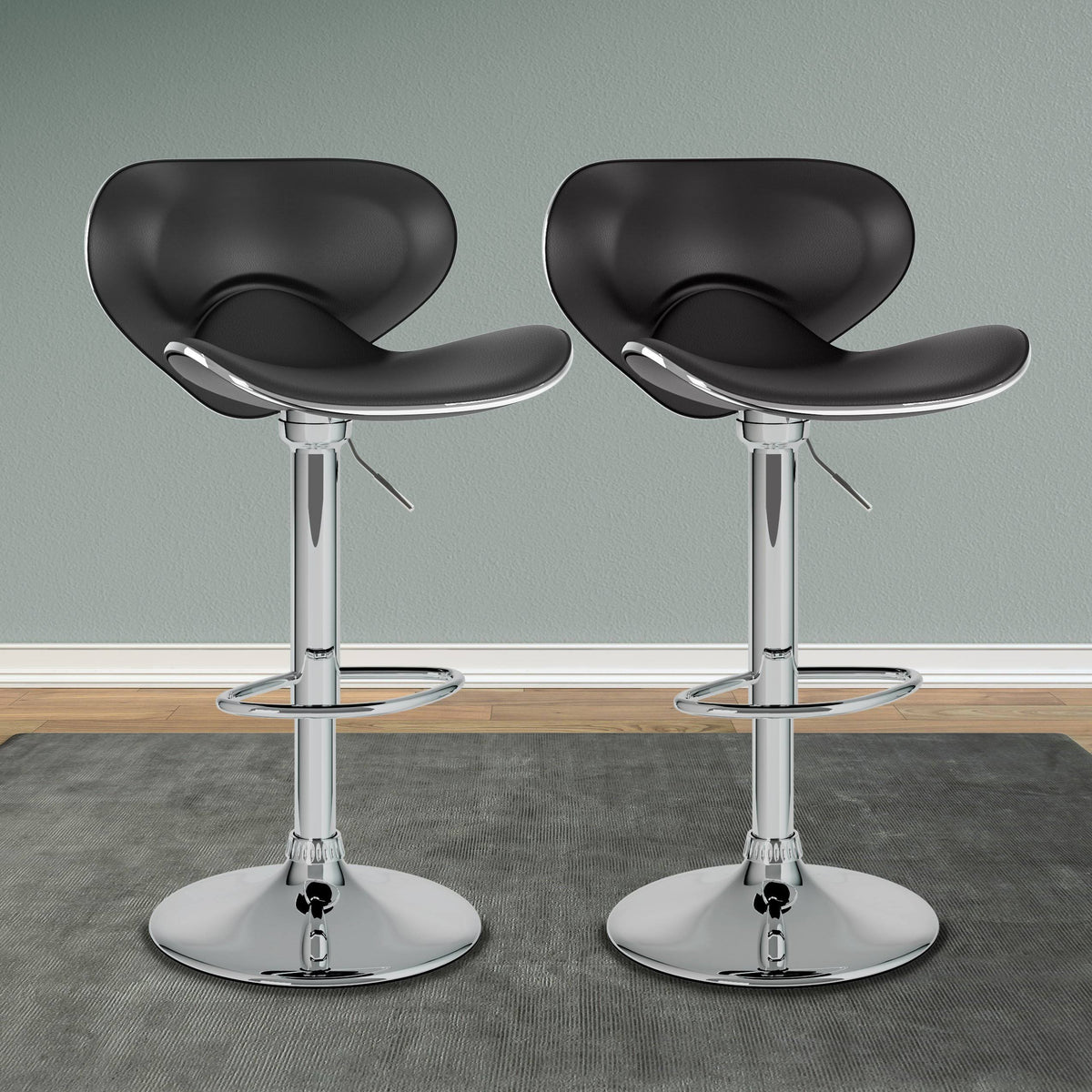 Black Curved Adjustable Bar Stool Set of 2 W173