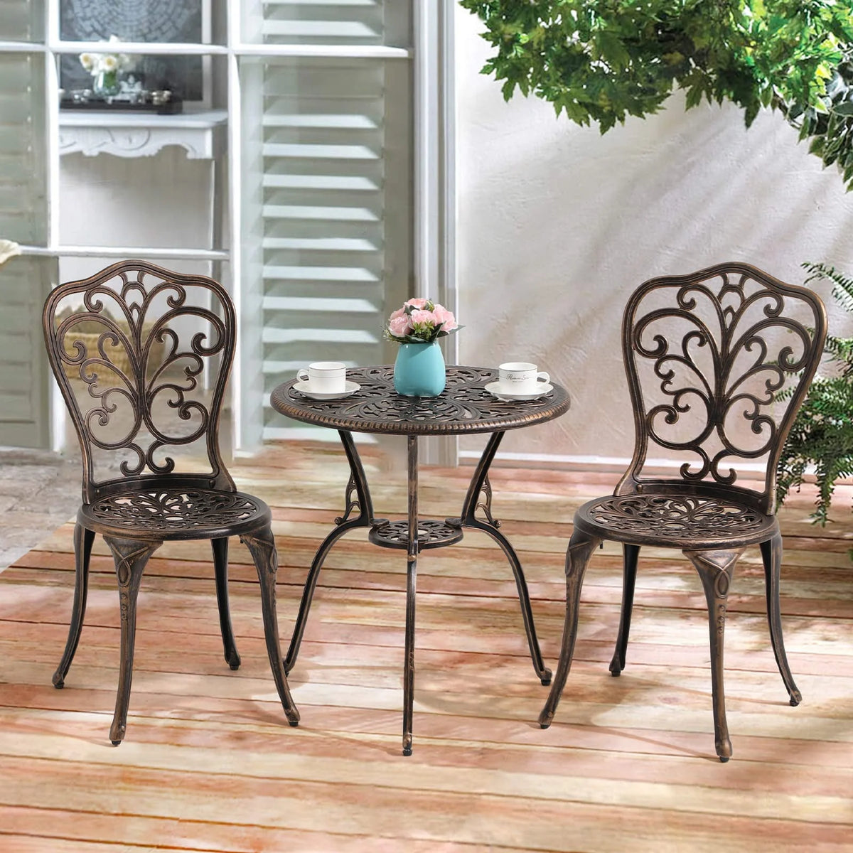 3-Piece Cast Aluminum Bistro Set with Umbrella Hole A848094
