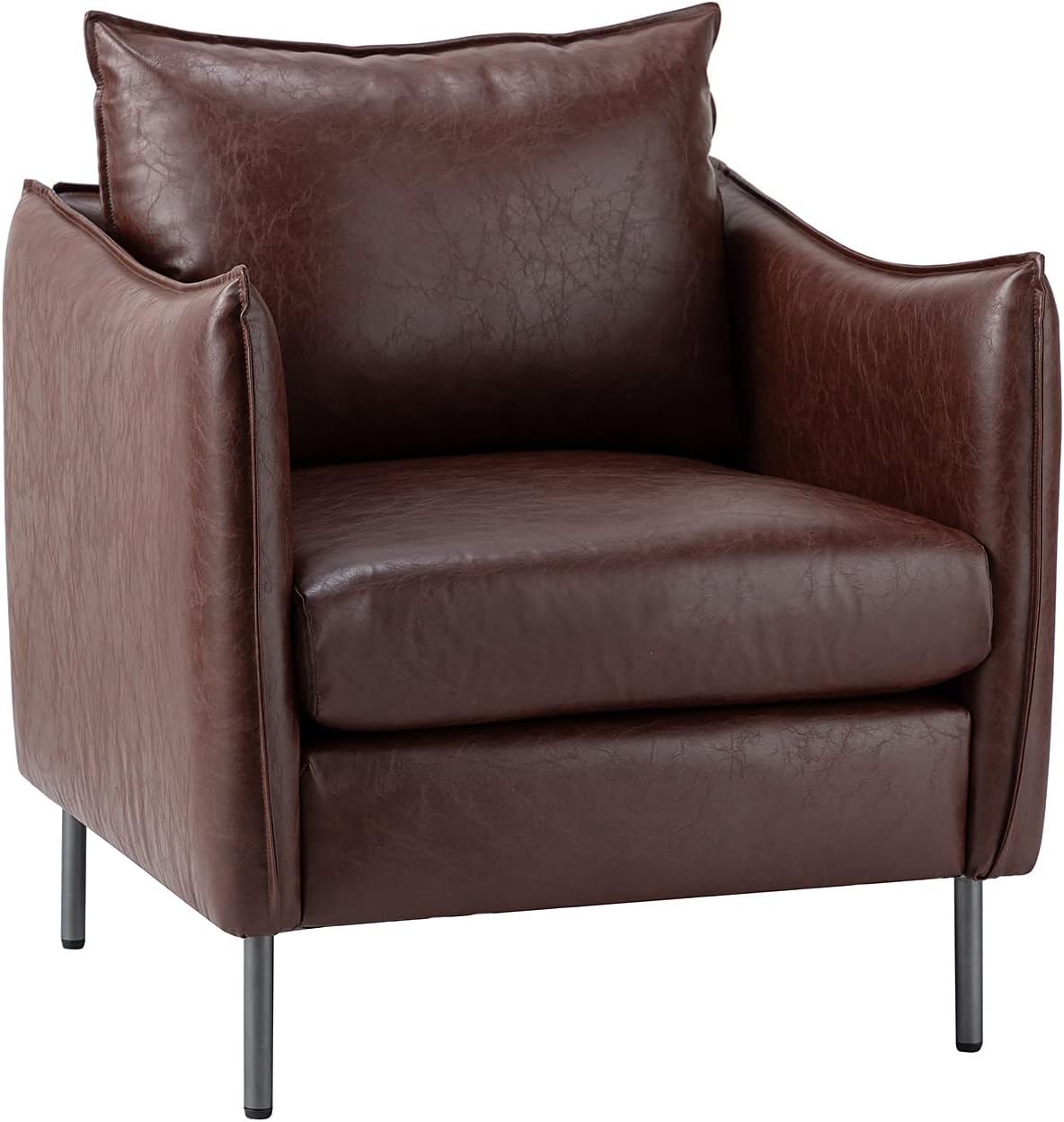 Brown Faux Leather Armchair with Moveable Cushion P137