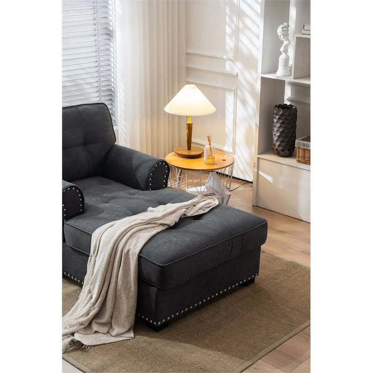 Gray Linen Fabric Indoor Chaise Lounge M812486