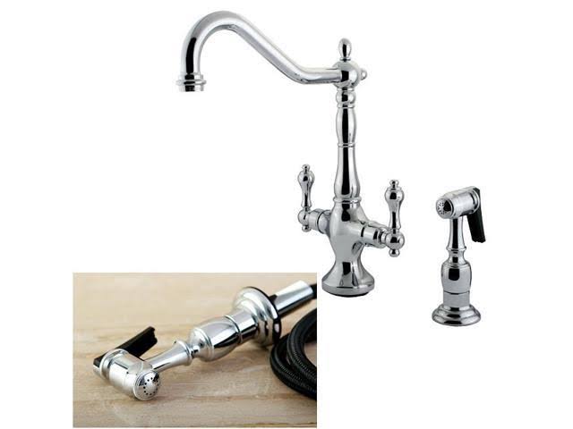 Chrome Double Handle Kitchen Faucet with Brass Sprayer S739