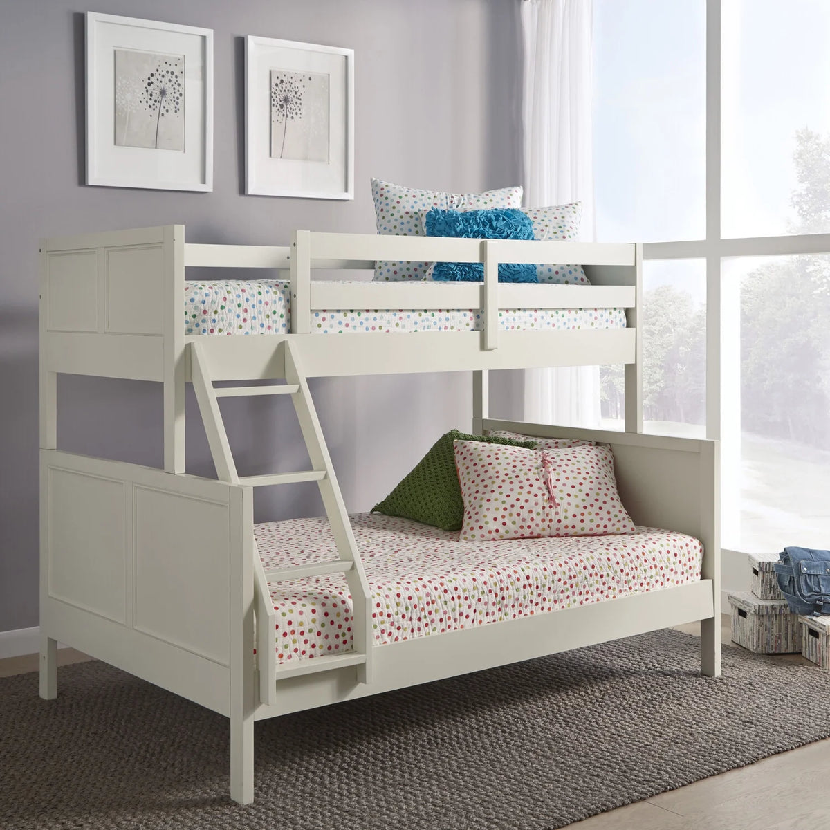 Off White Wood Twin Over Full Bunk Bed H2342