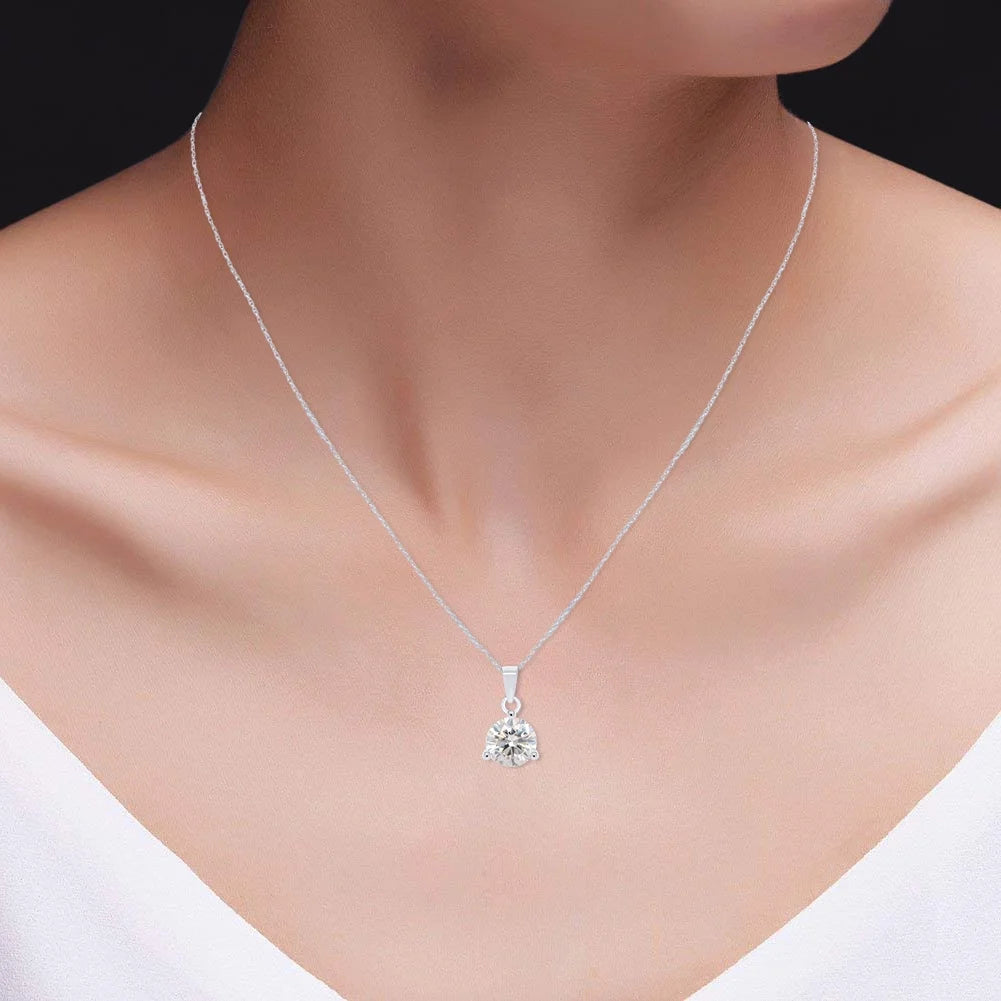 2CT Moissanite Pendant Necklace 18K White Gold Plated Silver D Color Ideal Cut Y315