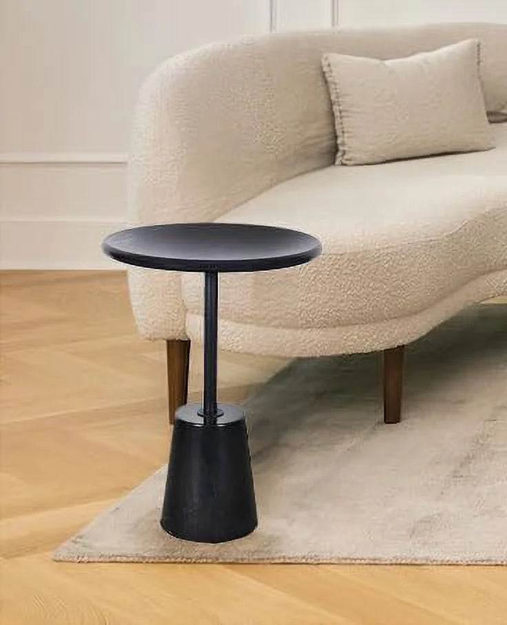 Black Marble Round Pedestal Side Table I77487