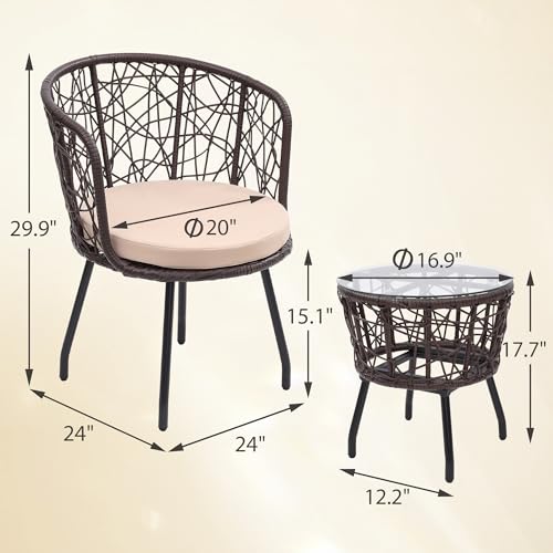 3 Pieces Beige All-Weather Wicker Patio Bistro Set U220