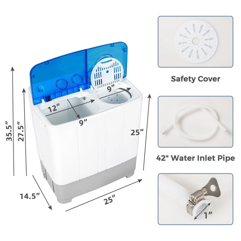 Portable Twin Tub Mini Washing Machine 13.2lb Blue O654