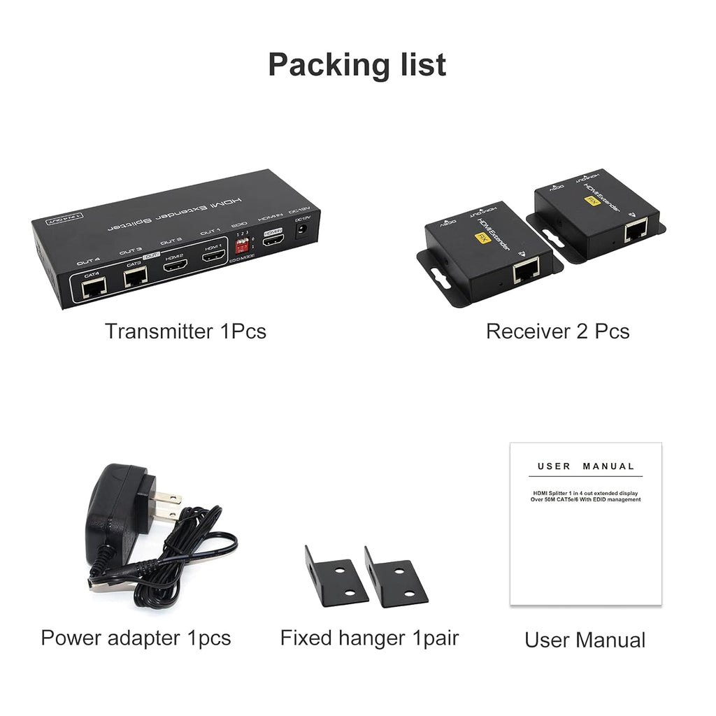 HDMI Extender Splitter 1 in 2 Out Up to 165ft 1080p L860