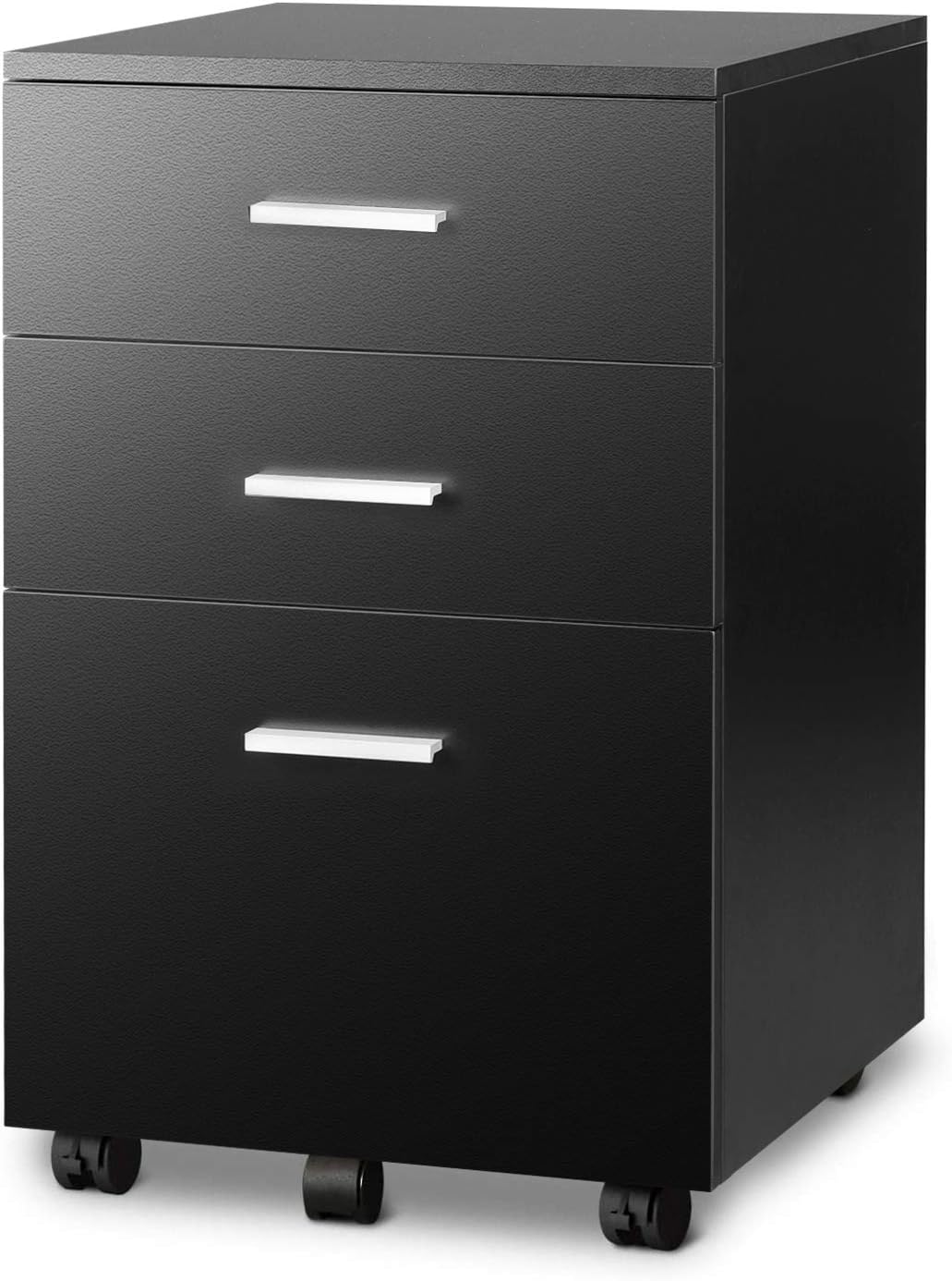 Black 3 Drawer Wood Mobile File Cabinet W3008