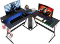 55 inch L-Shaped RGB Gaming Computer Desk with Large Elevated Ergonomic Shelf Carbon Black R888386