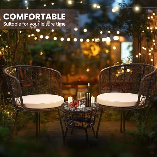 3 Pieces Beige All-Weather Wicker Patio Bistro Set U220