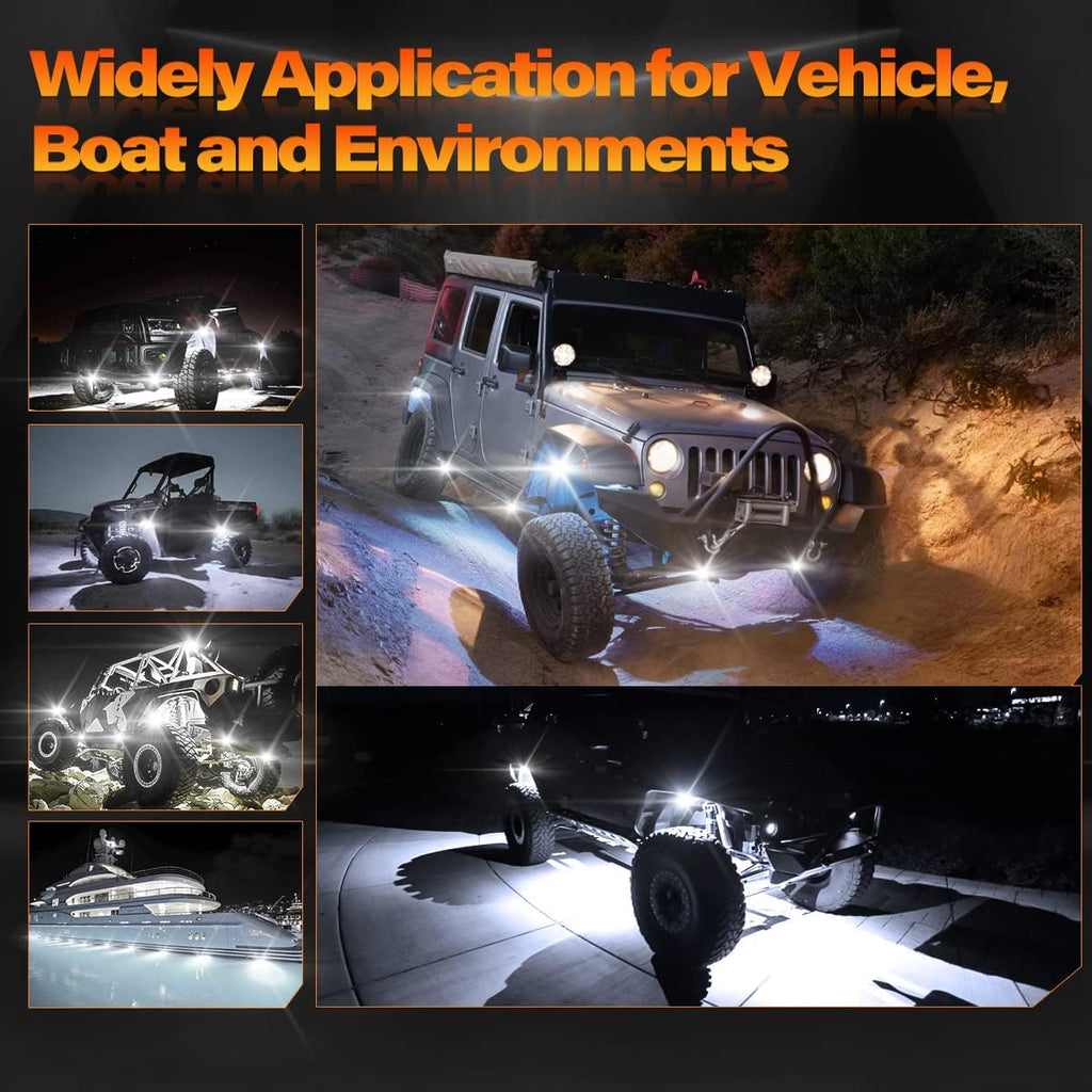 White 20Pods LED Rock Lights for Truck Boat Exterior K664571