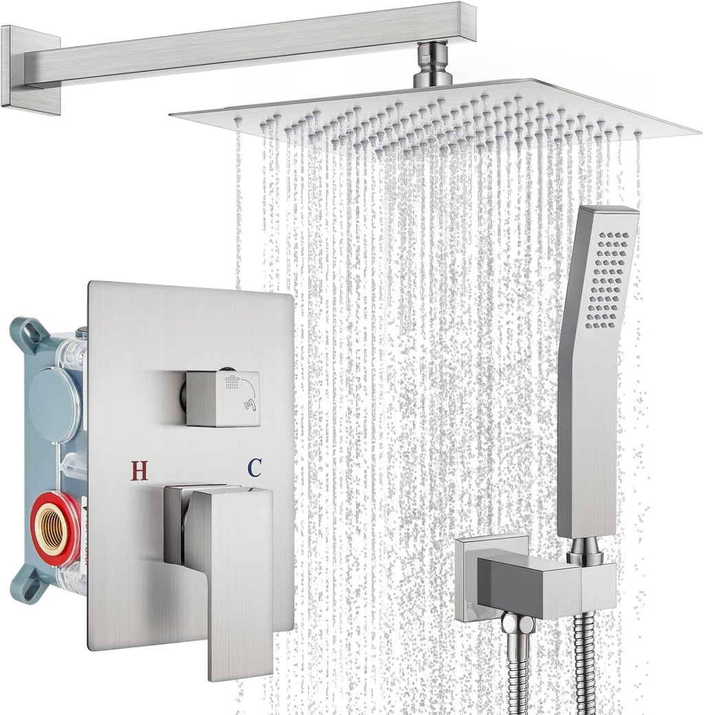 10 inch Wall Mounted Shower System with Hand Held Square Shower Head Polished Chrome R579692