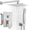 10 inch Wall Mounted Shower System with Hand Held Square Shower Head Polished Chrome R579692