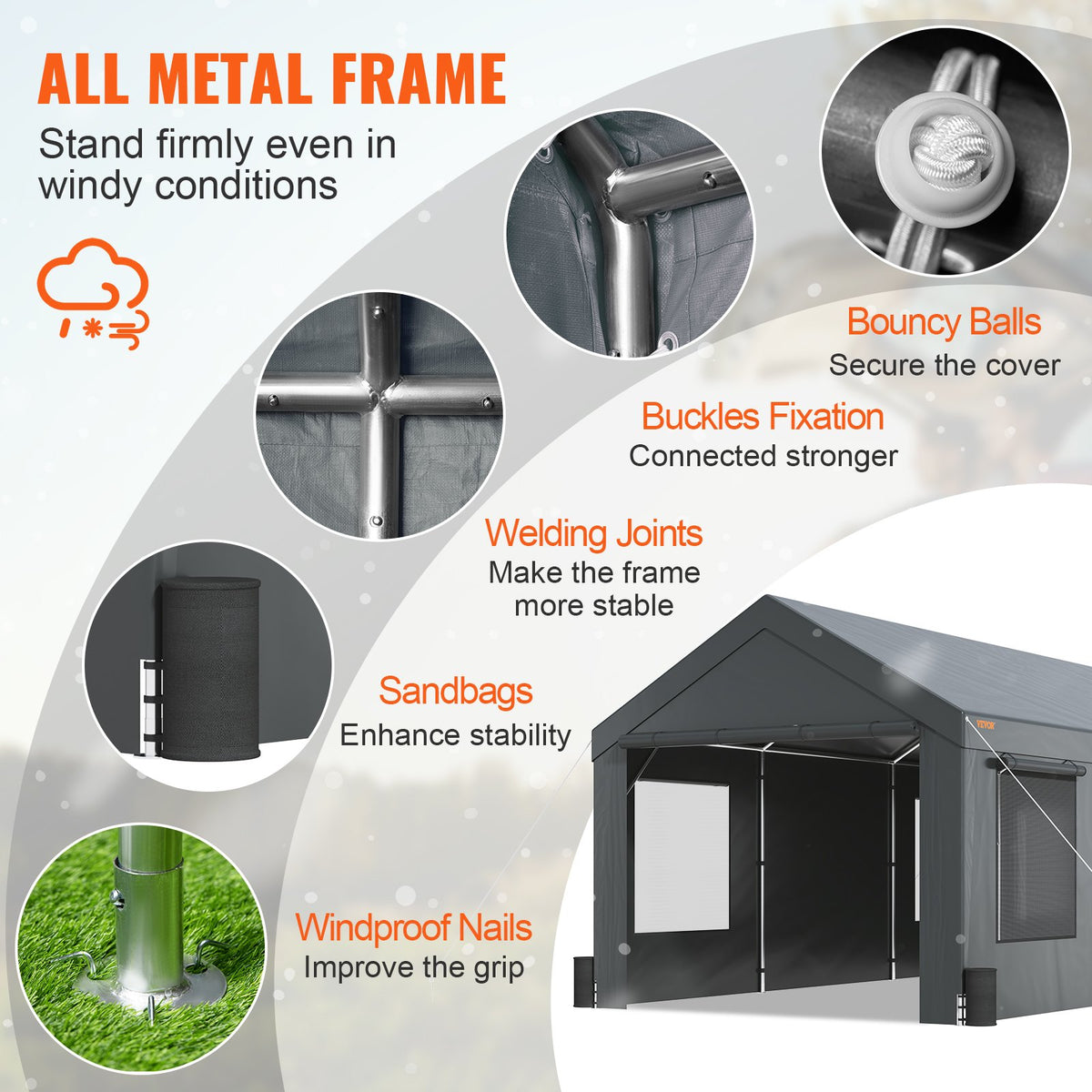 12x20ft Heavy Duty Carport with Removable Sidewalls G325062