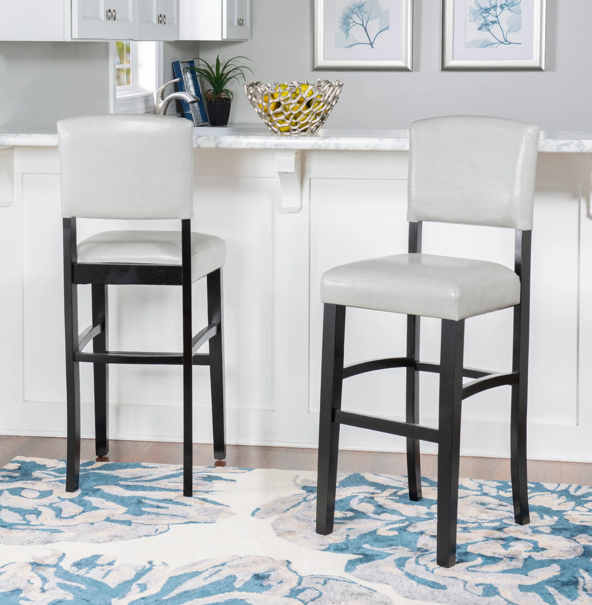 Black Dove Gray Faux Leather Wood Bar Stool D7849