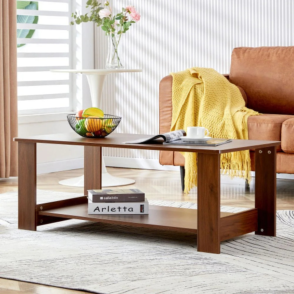Walnut Textured Double Layered Mdf Coffee Table 43.3"*21.6"*16.5" E970272