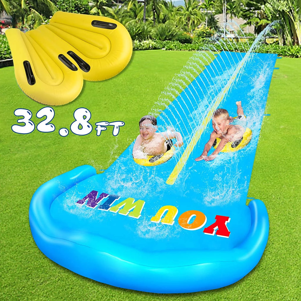 32.8FT Inflatable Water Slide with 2 Racing Lanes and 2 Bodyboards N12974