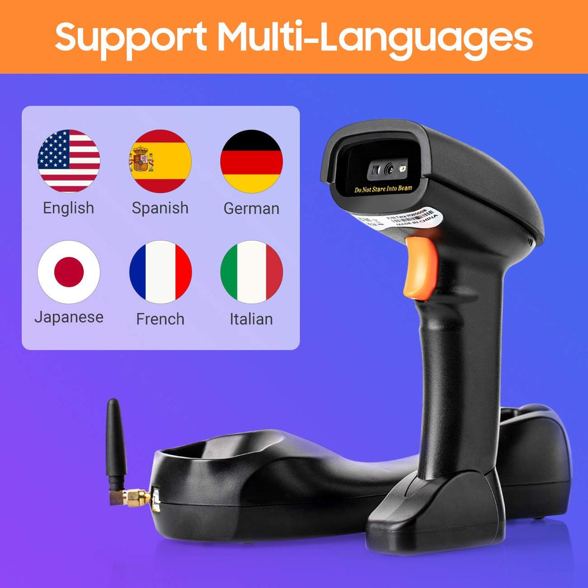 Wireless 1D 2D QR Barcode Scanner with Cradle, Pack of 2 M50539