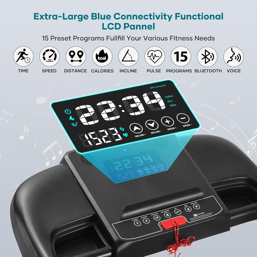 Foldable Treadmill with 15% Auto Incline and Bluetooth Speaker G347