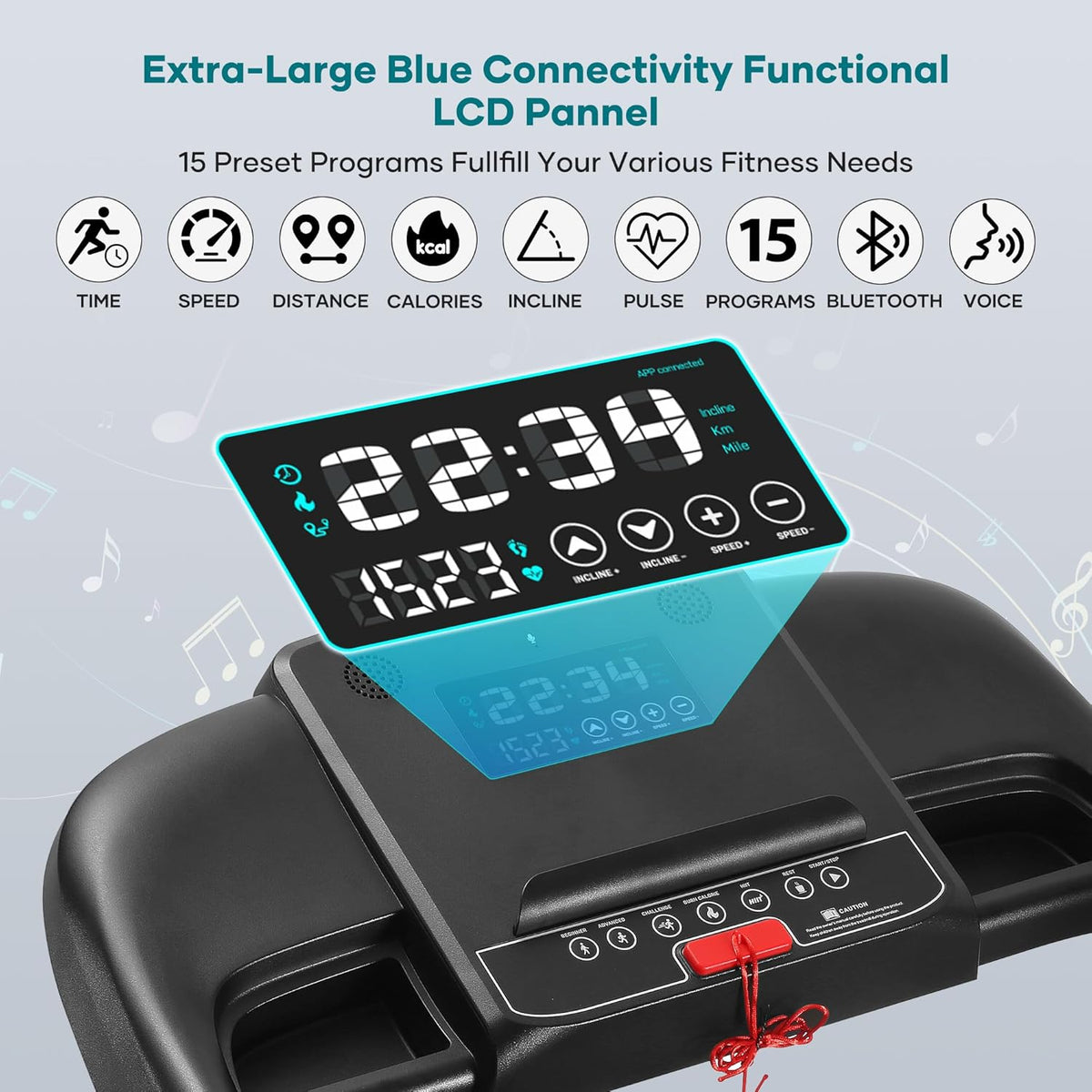Foldable Treadmill with 15% Auto Incline and Bluetooth Speaker G347