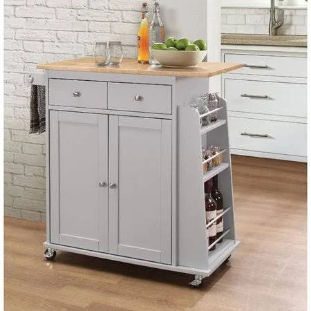 Gray Kitchen Cart with Solid Wood Top P553327