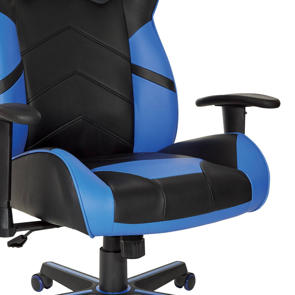 Black Faux Leather Gaming Chair with Blue Accents X577