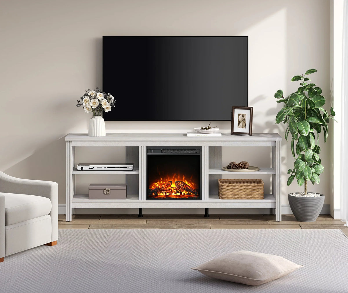 Black TV Stand with 8 Storages U874295
