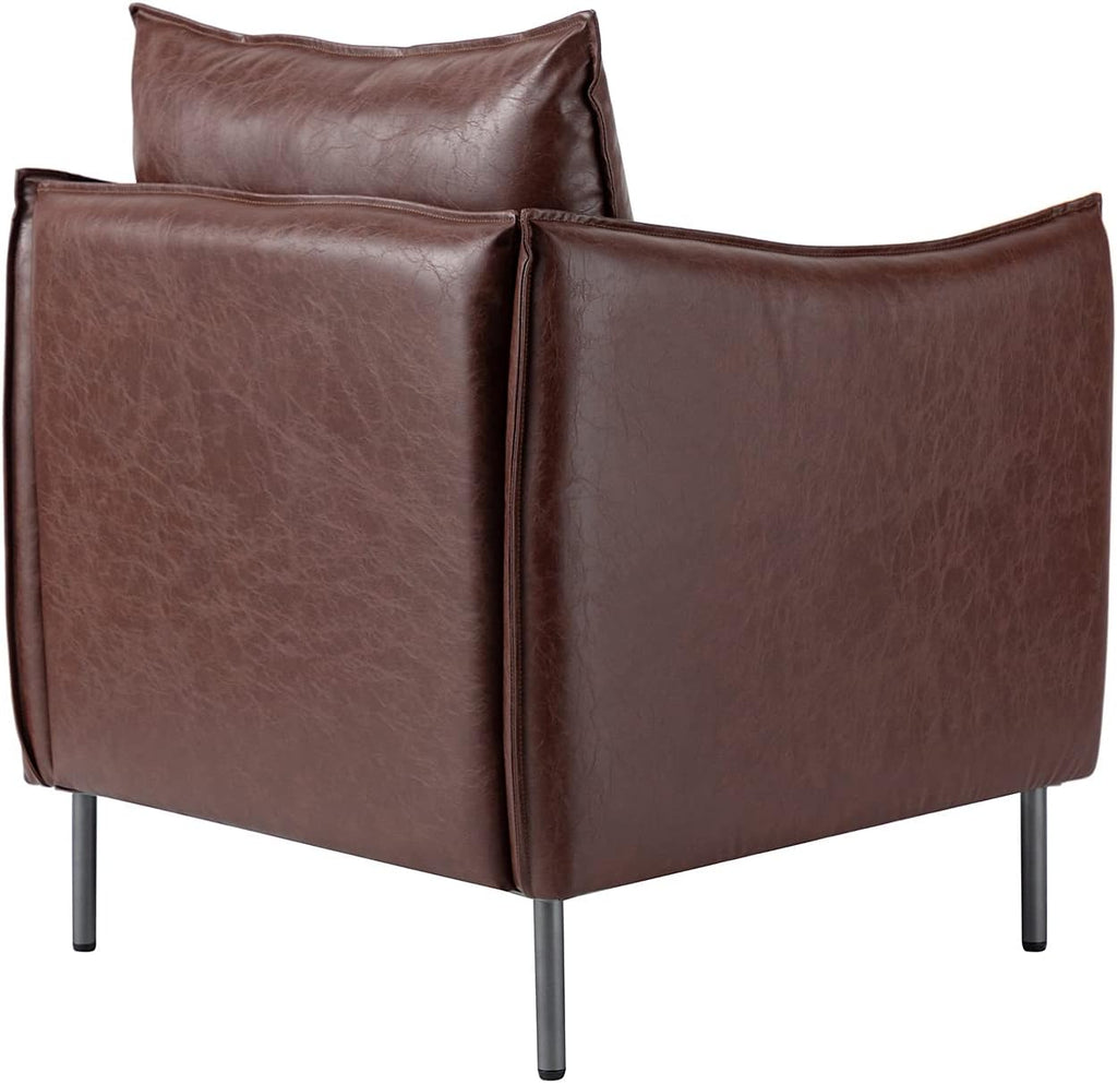 Brown Faux Leather Armchair with Moveable Cushion P137