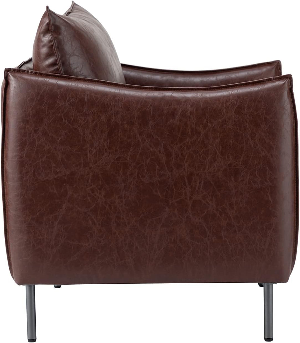 Brown Faux Leather Armchair with Moveable Cushion P137
