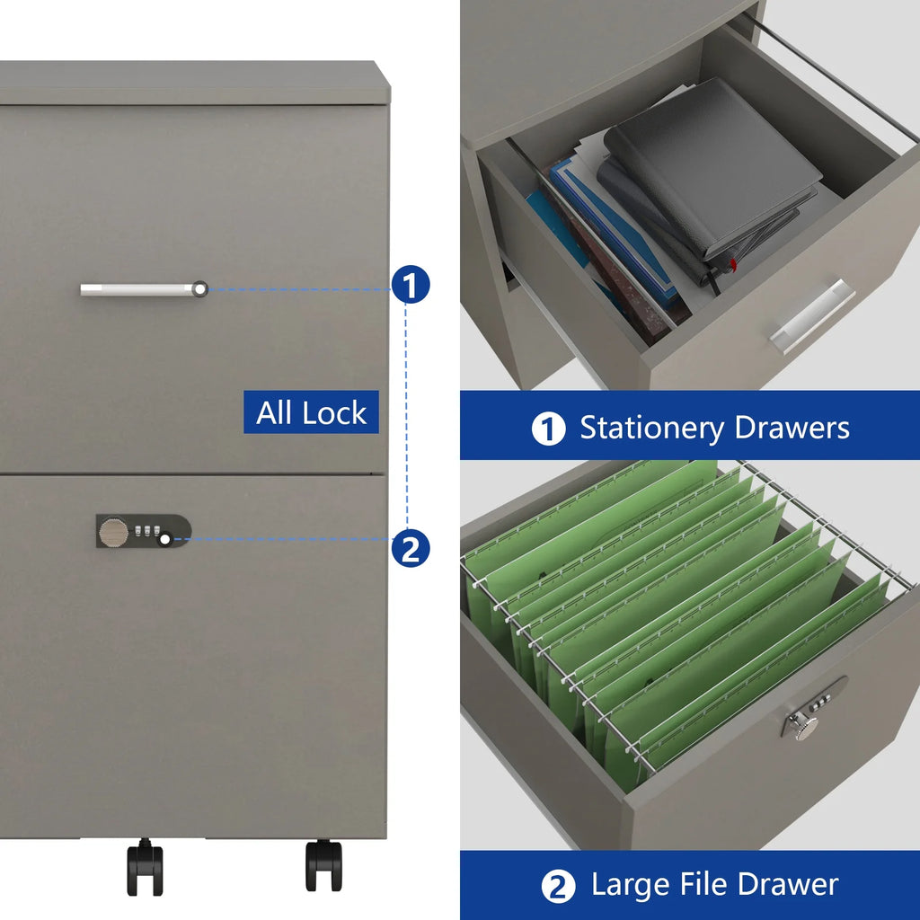 White Gray 2 Drawer Rolling File Cabinet Q3865