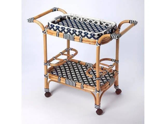Blue White Rattan Bar Cart E52912