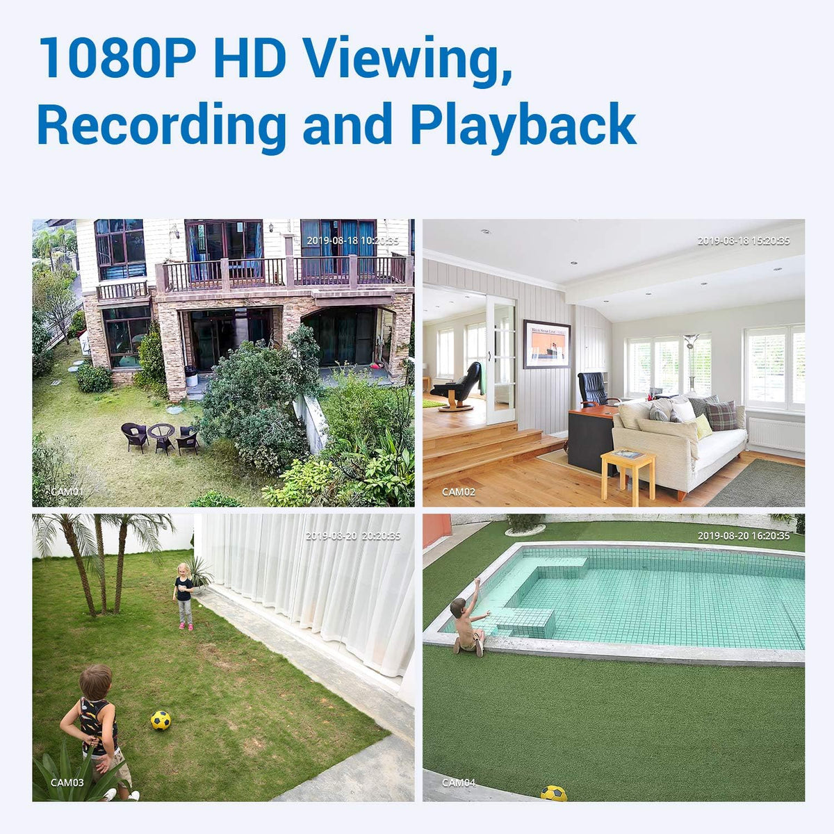 1080P 4 Pcs Outdoor Indoor CCTV Security Camera System with 1TB Hard Drive E176