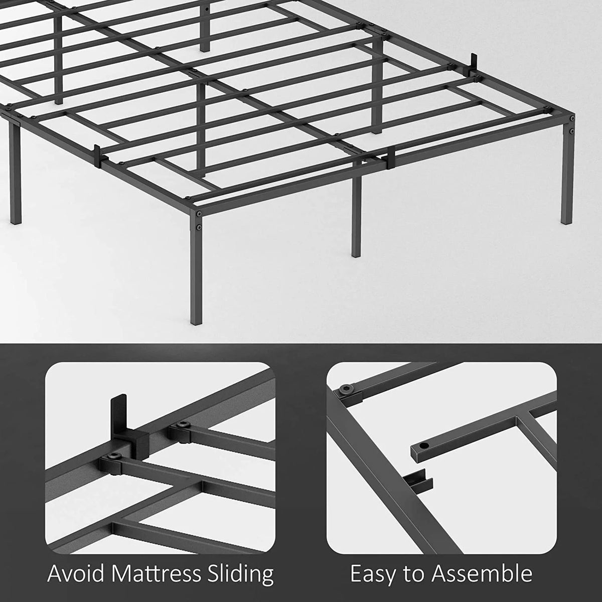 Metal Platform Bed Frame, Heavy-Duty Steel Slats, Black, Twin V298618