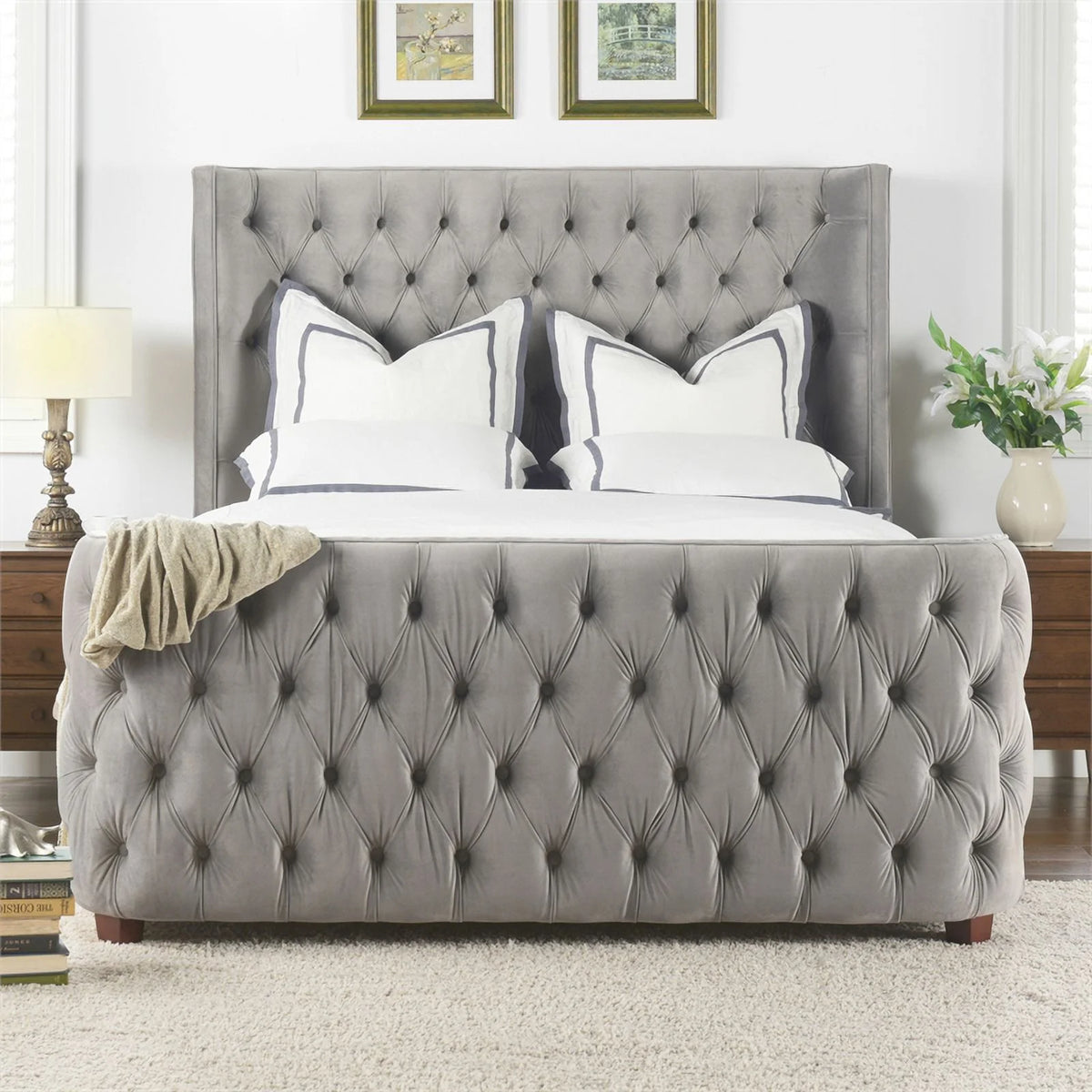Queen Tufted Velvet Bed F879051