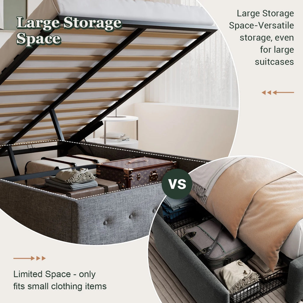 Queen Size Light Gray Upholstered Storage Platform Bed Frame V32126