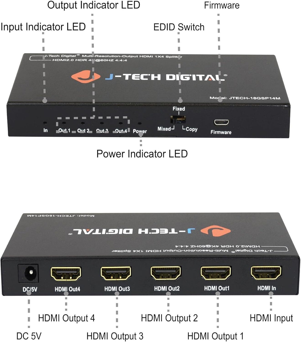 18GBps 1x4 HDMI 2.0 Splitter HDR10 Dolby Vision 4K@60Hz 4:4:4 U5595
