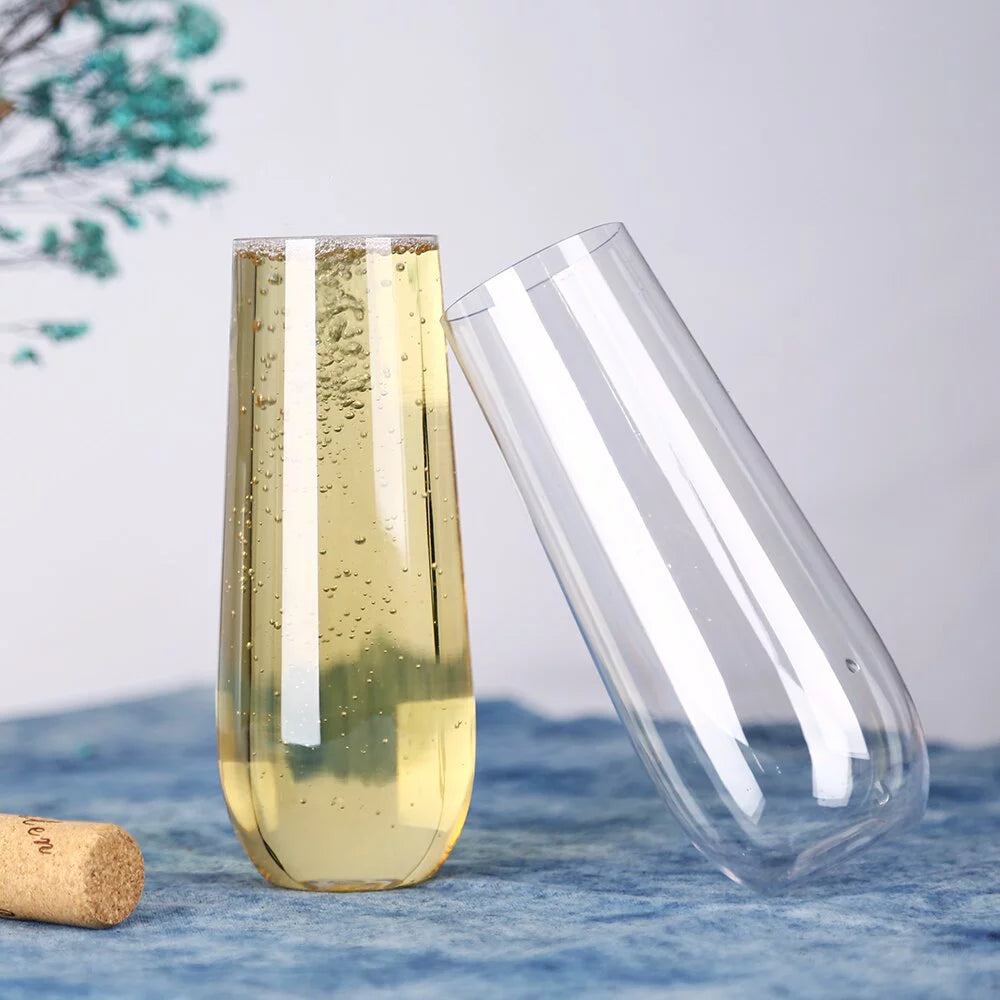 32 Pack 10-ounce Clear Plastic Champagne Flutes W1897