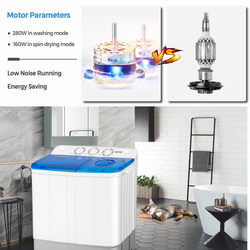 Portable Twin Tub Mini Washing Machine 13.2lb Blue O654