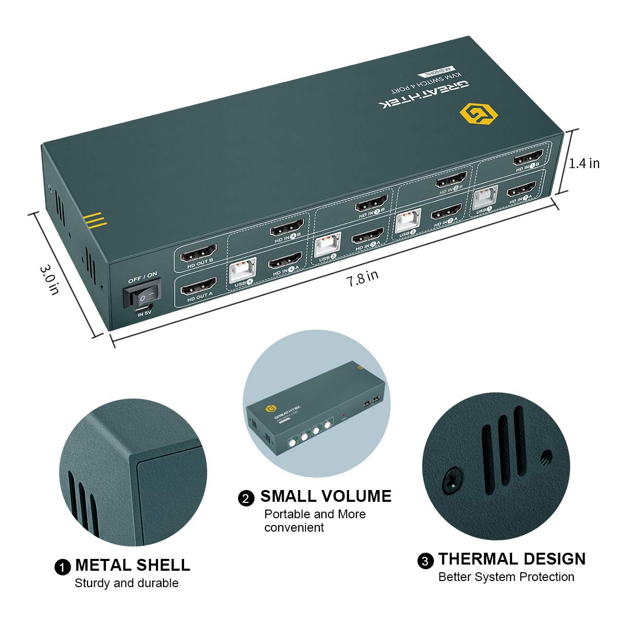 HDMI KVM Switch Dual Monitor 4 Port 4K@60Hz E22113