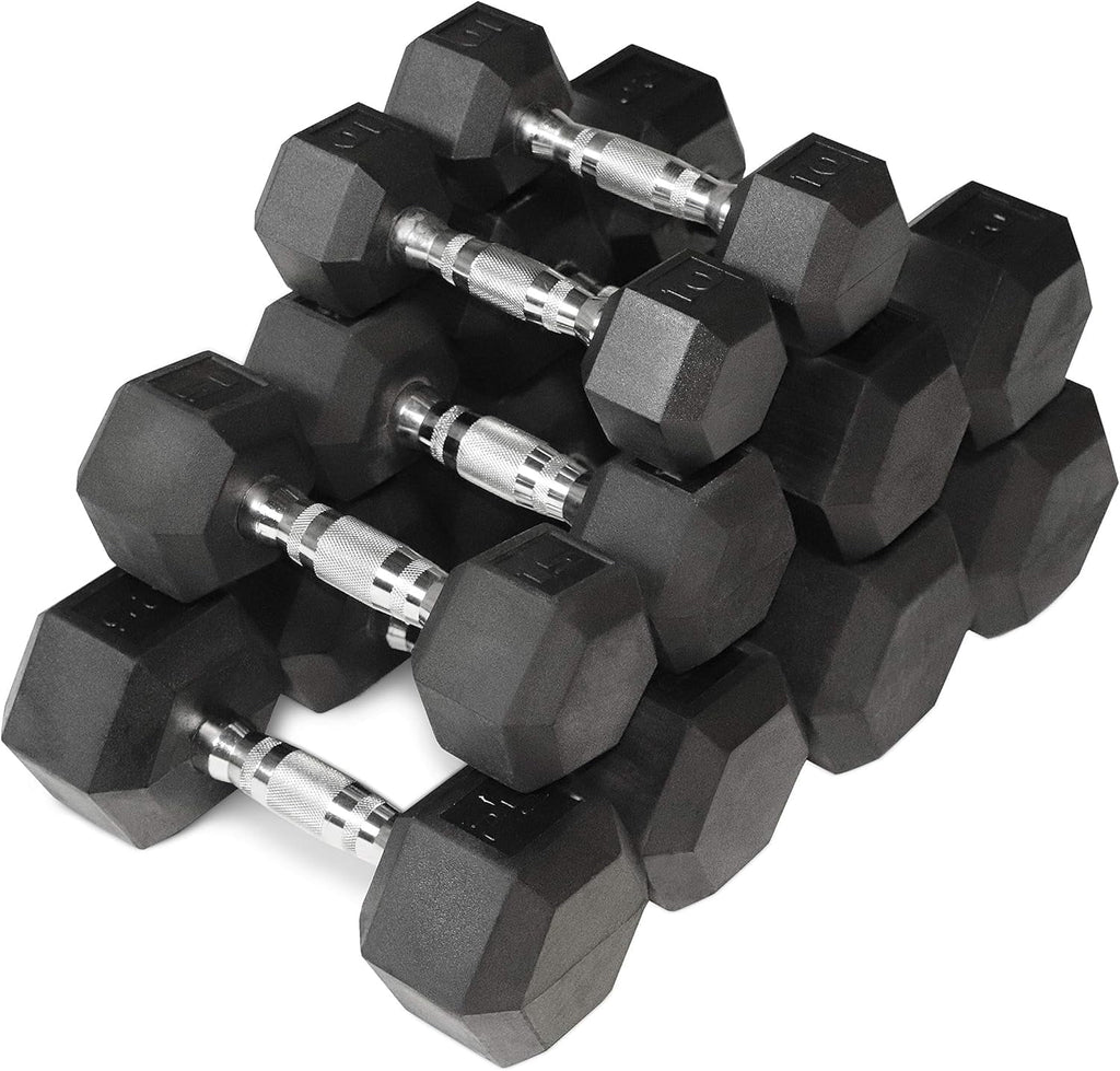 Rubber Coated Hex Dumbbell Set With Storage Rack J62322