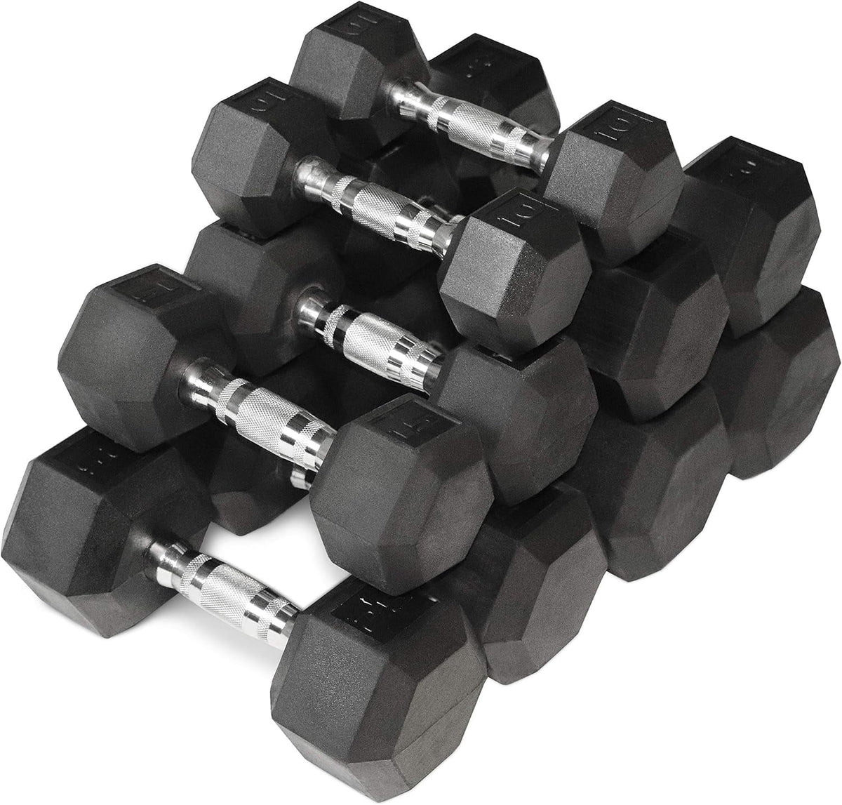Rubber Coated Hex Dumbbell Set With Storage Rack J62322